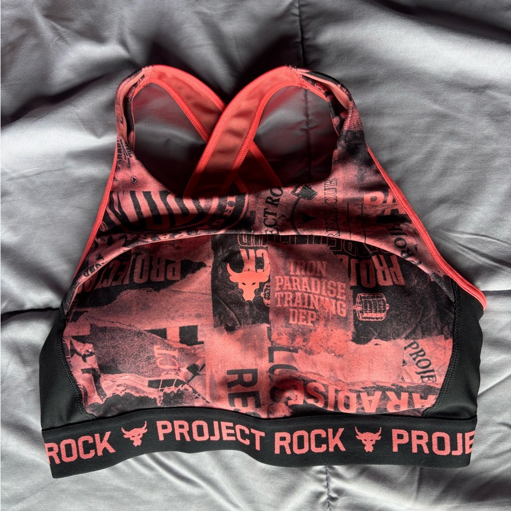 Under Armor Project Rock Black and Orange Sports Bra